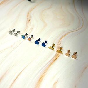 10 Pcs 18G Stud Earrings Heart Moon Star Earrings Piercing Studs Jewelry